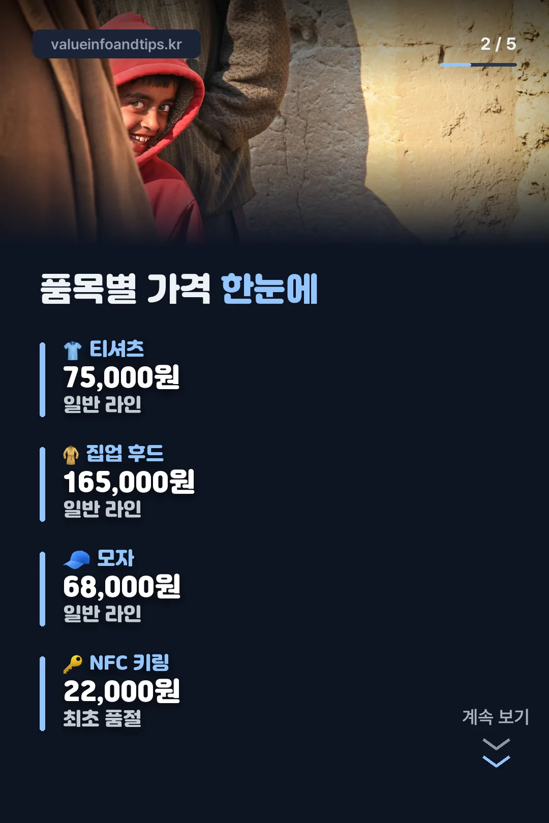 품목별 가격표